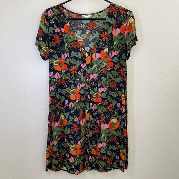 Vans Dress Women Small Neon Floral Button Up Resort Retro Hipster Skate Flowers - Picture 1 of 8